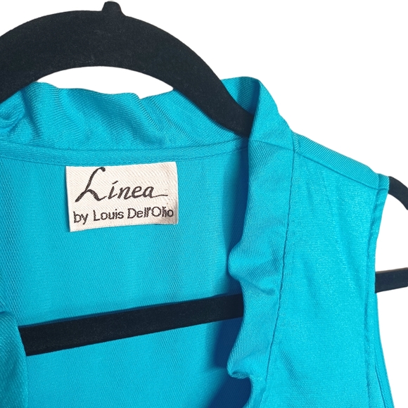 VTG LINEA BY LOUIS DELL'OLIO Blue Ruffle Collar Sleeveless Tank Top Large - Picture 2 of 5